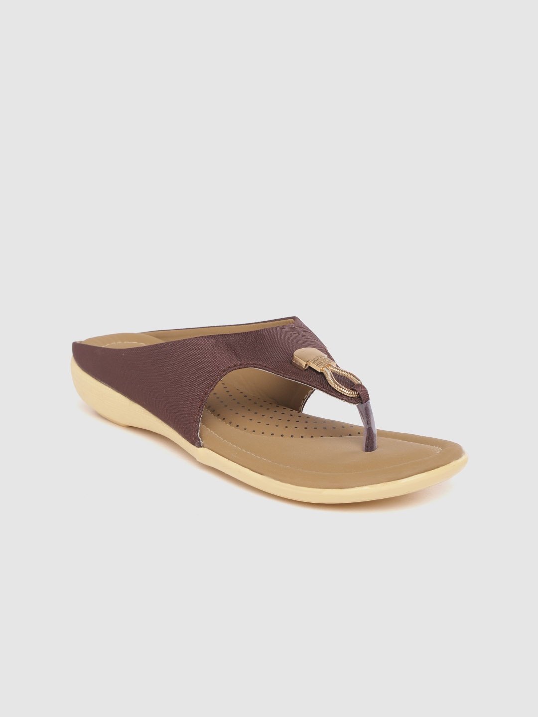 

Myra Women Coffee Brown Solid Open Toe Flats with Embellished Detail