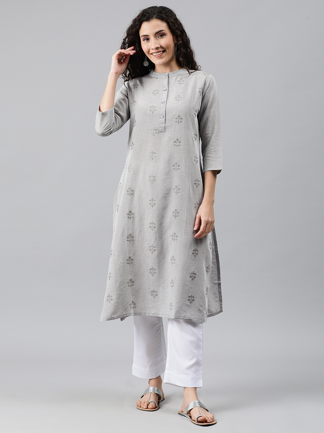 

MIMOSA Women Grey Embroidered Straight Kurta