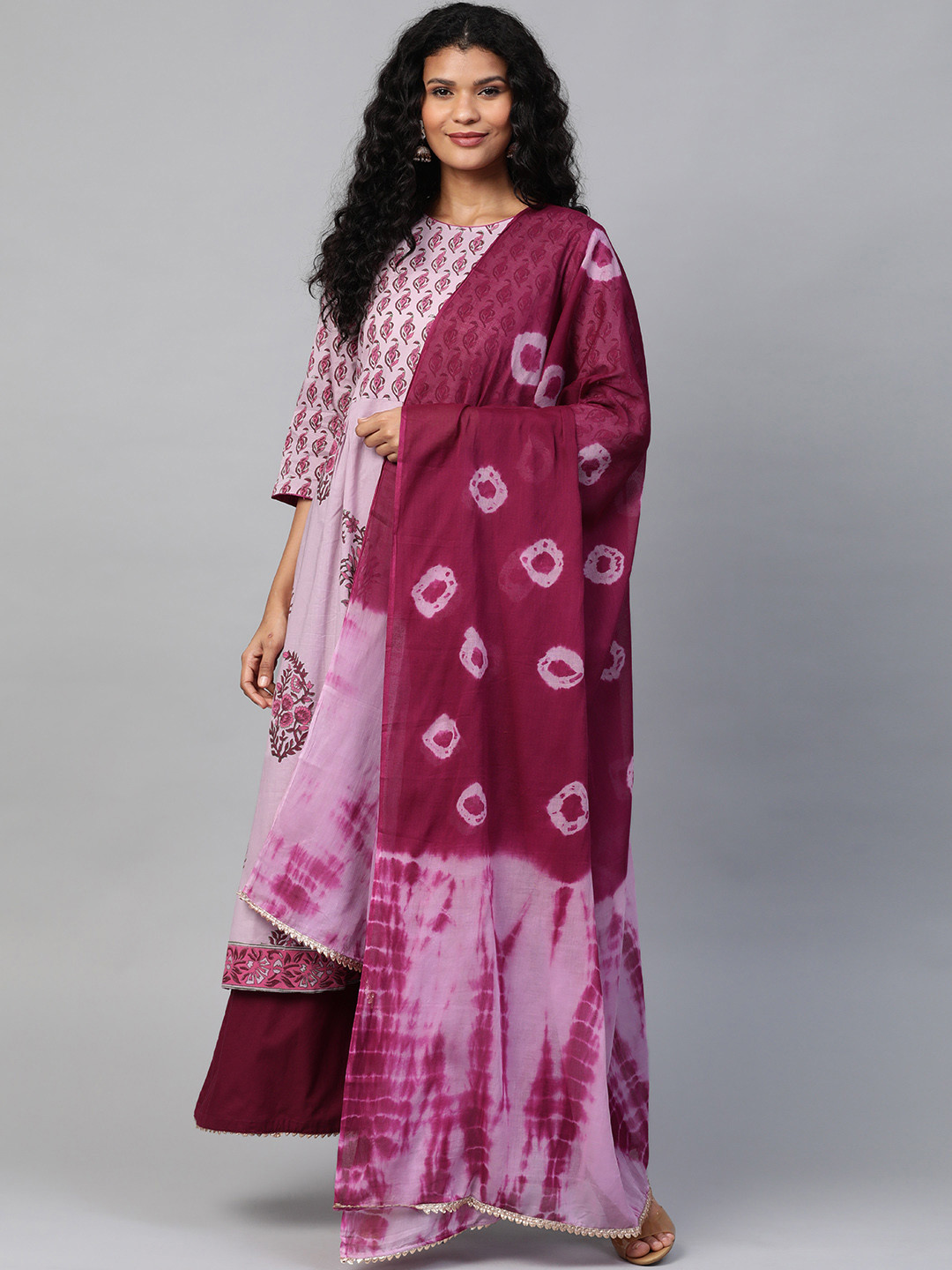

Laado - Pamper Yourself Women Pink & Magenta Handblock Print Kurta with Sustainable Palazzos & Dupatta