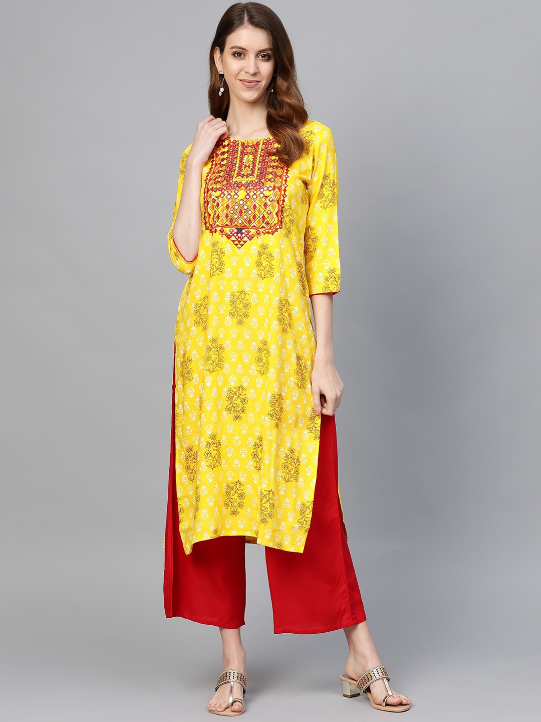 

Anubhutee Women Yellow & Red Printed Kurta with Palazzos