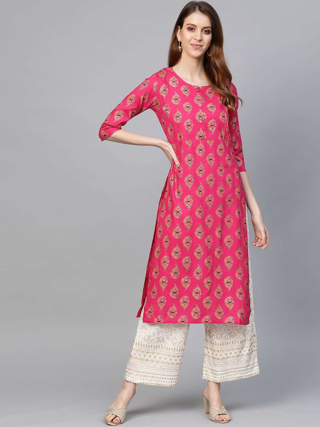 

Anubhutee Women Pink & Off-White Printed Kurta with Palazzos
