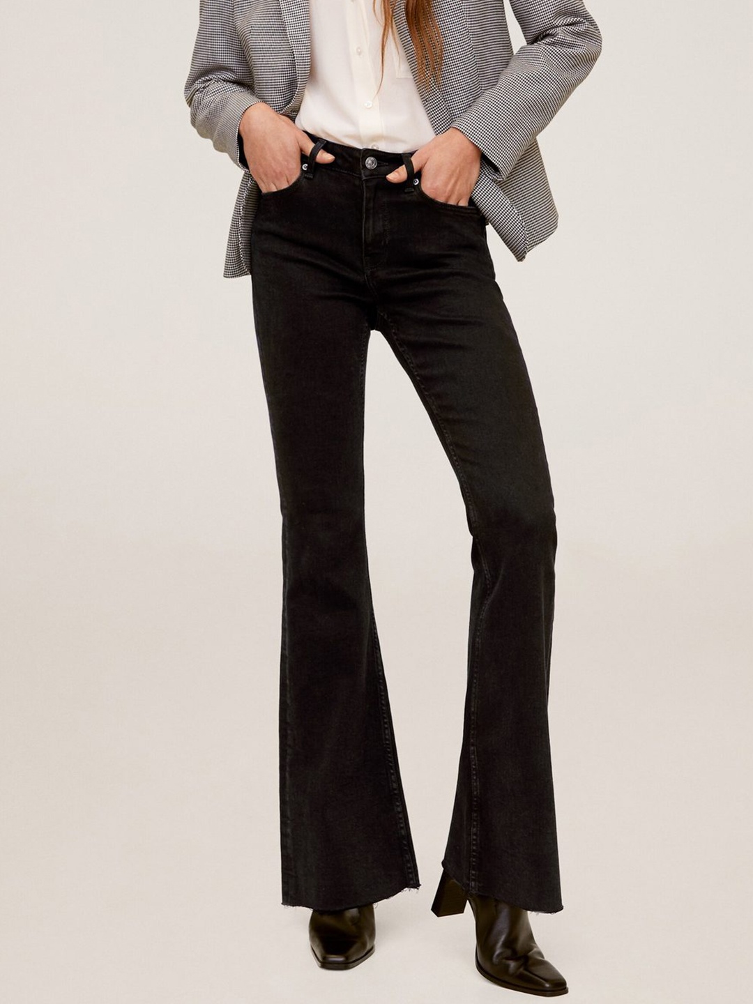 

MANGO Women Black Flared High-Rise Clean Look Stretchable Jeans