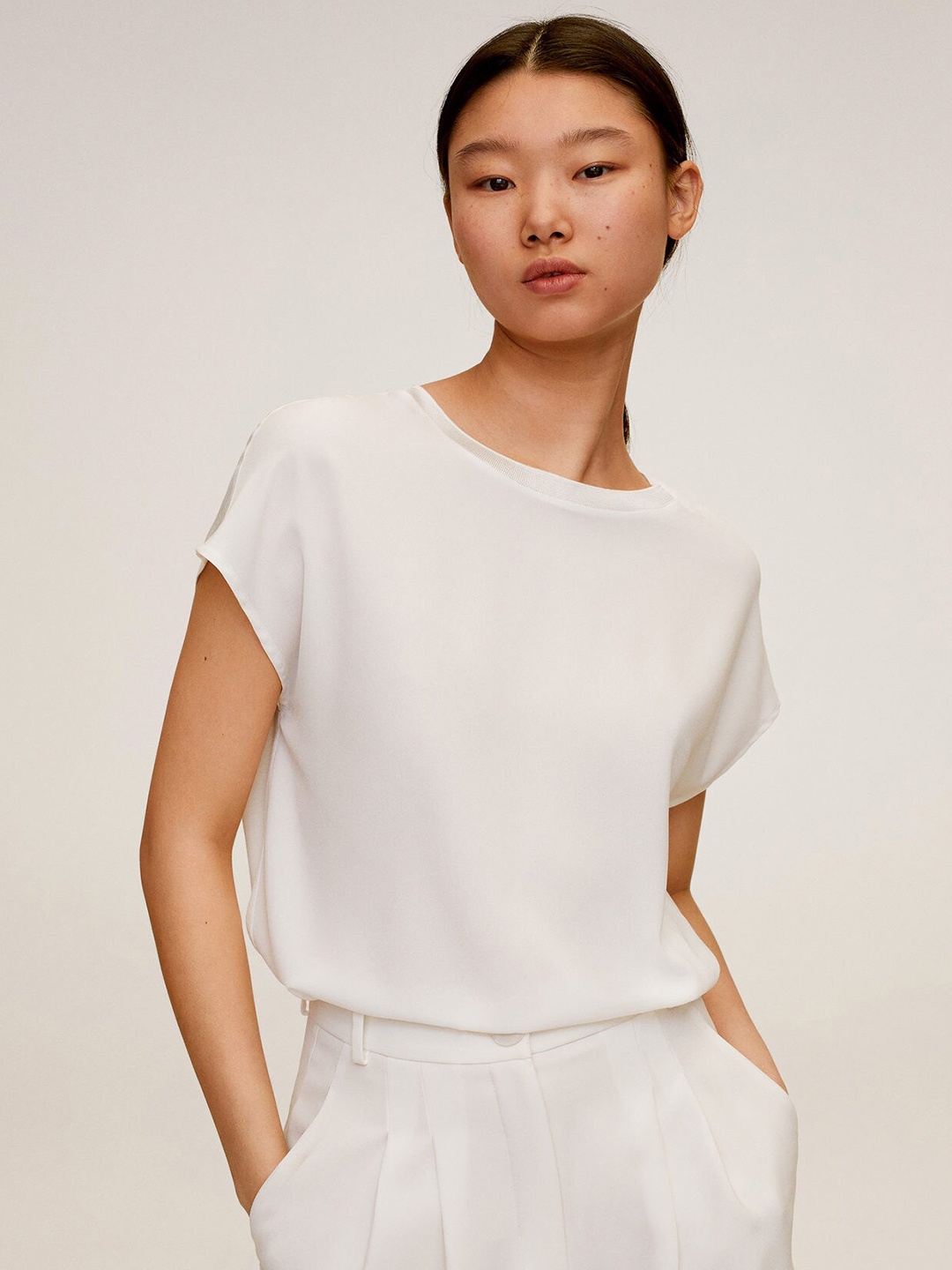

MANGO Women White Solid Top