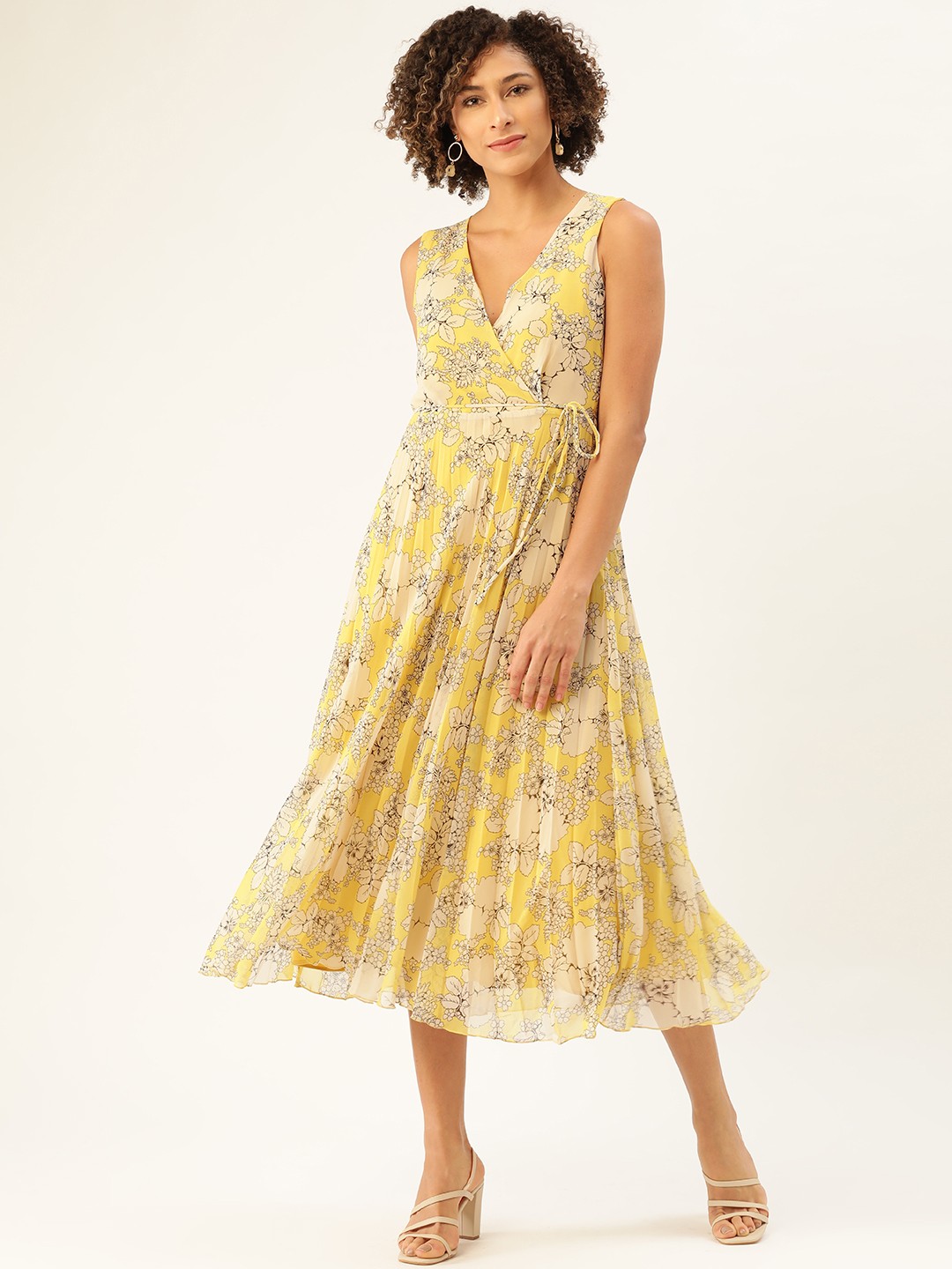 

MANGO Women Yellow & Off-White Floral Print Wrap Dress