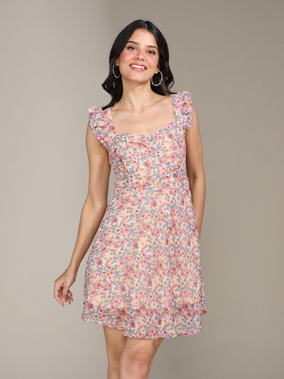 

20Dresses Women Rose & Blue Floral Printed Fit and Flare Dress