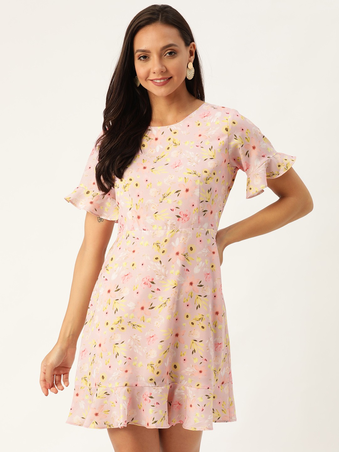 

20Dresses Women Pink & Yellow Floral Printed A-Line Dress