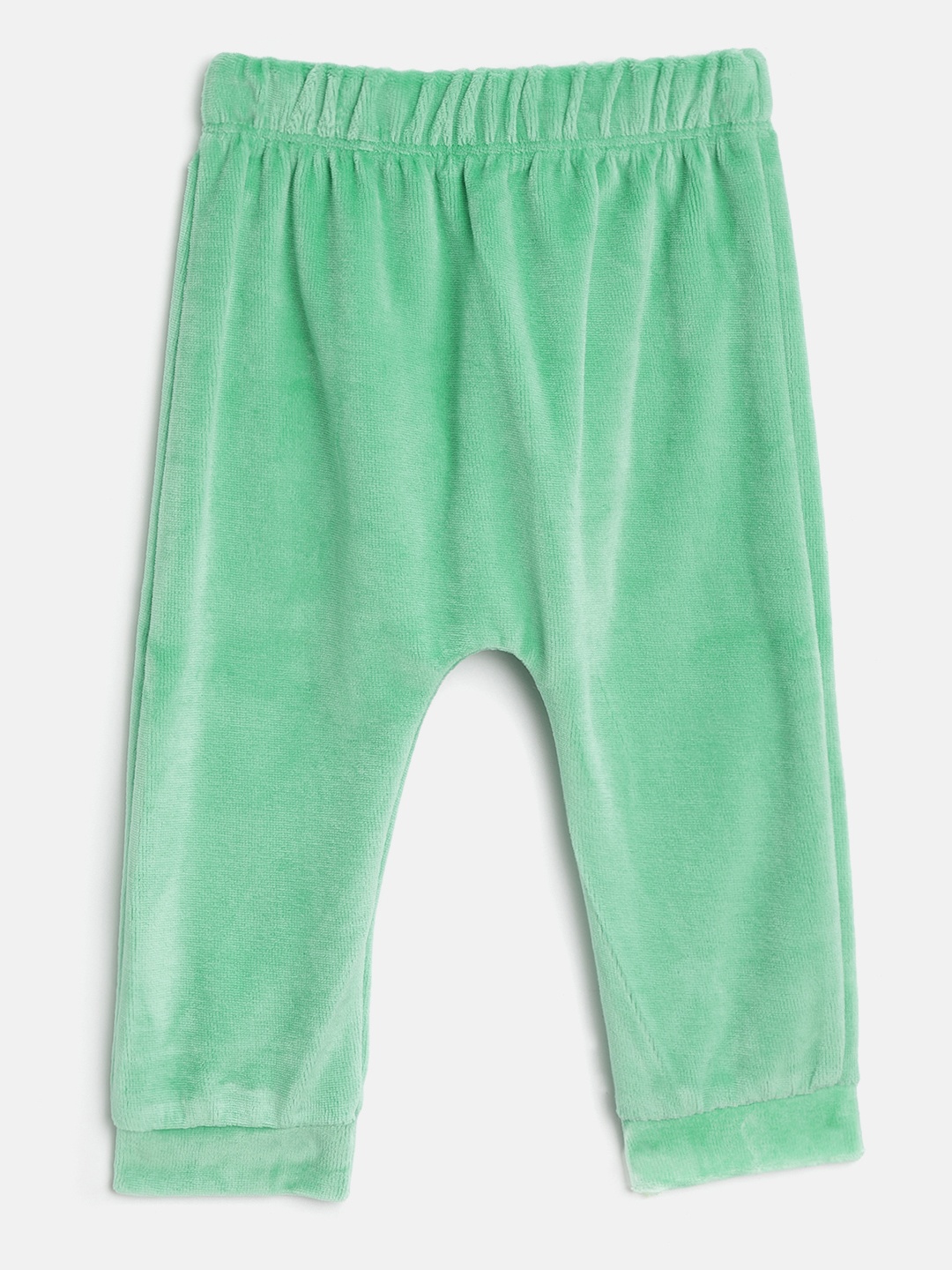 

Moms Love Boys Green Solid Velvet Finish Lounge Pants with Applique Detail on Back