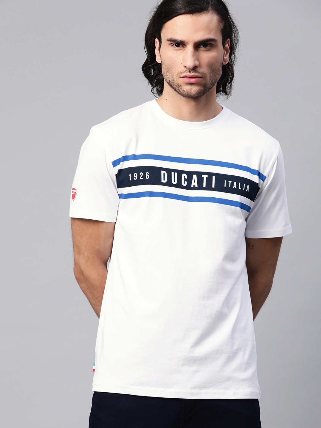 

Ducati Men White & Blue Striped Round Neck T-shirt