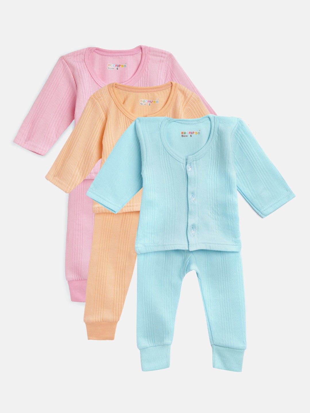 

KUCHIPOO Kids Pack of 3 Self Striped Thermal Sets, Orange