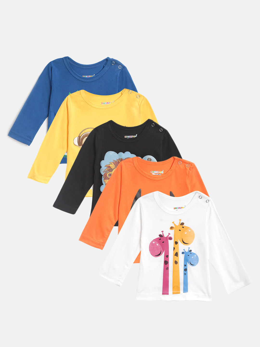 

KUCHIPOO Kids Pack of 5 Printed Round Neck T-shirts, White