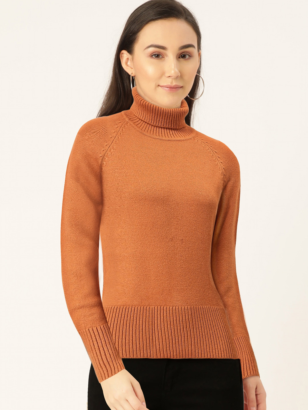 

Madame Women Rust Orange Solid Pullover Sweater