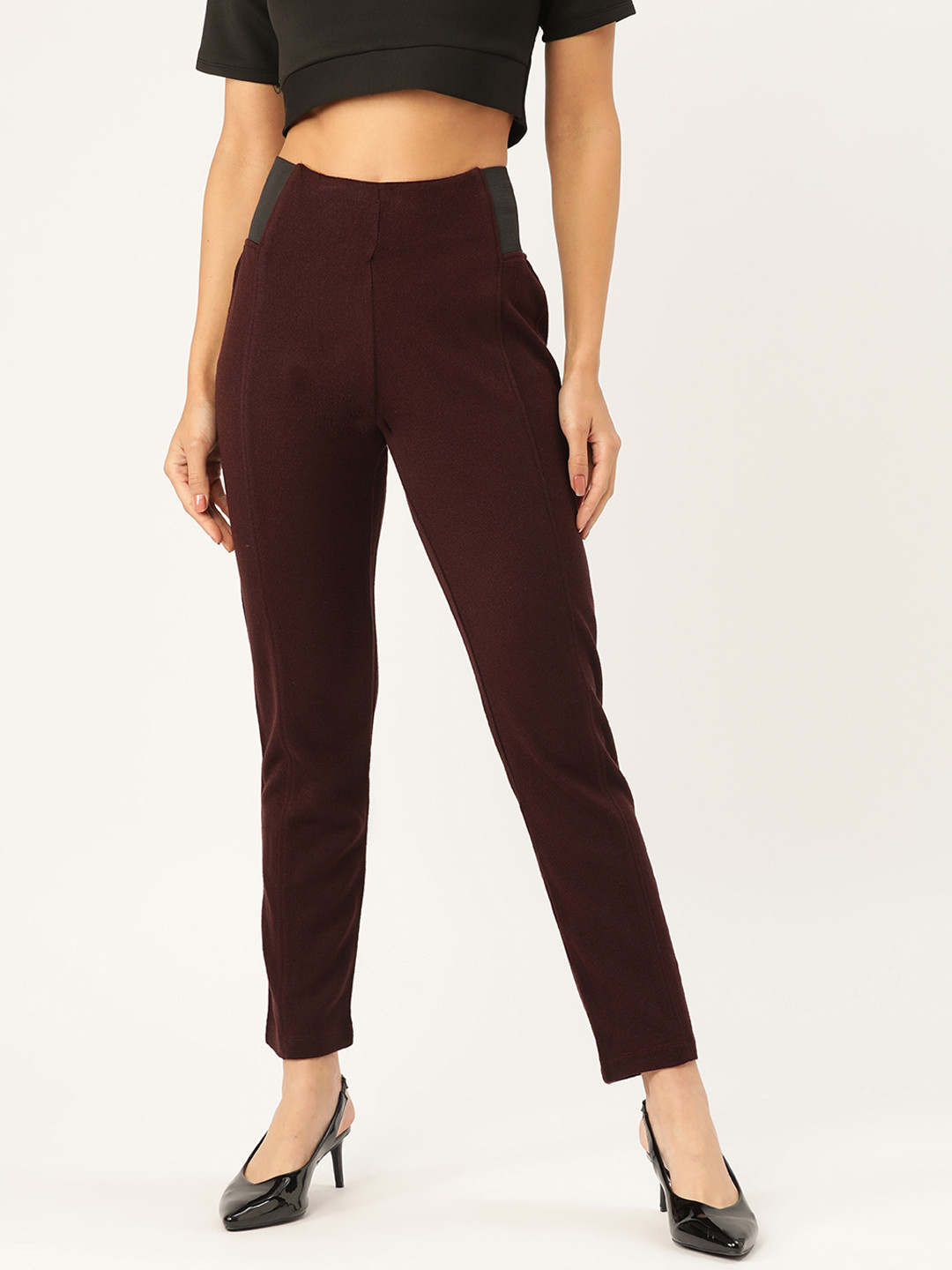 

Madame Women Coffee Brown Solid Winter Treggings