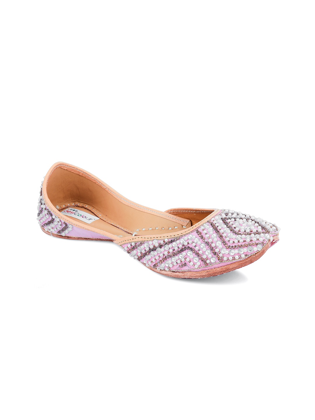 

DESI COLOUR Women Pink Embellished Leather Mojaris