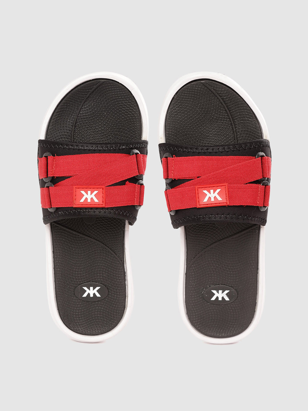 

Kook N Keech Men Red & Black Colourblocked Sliders