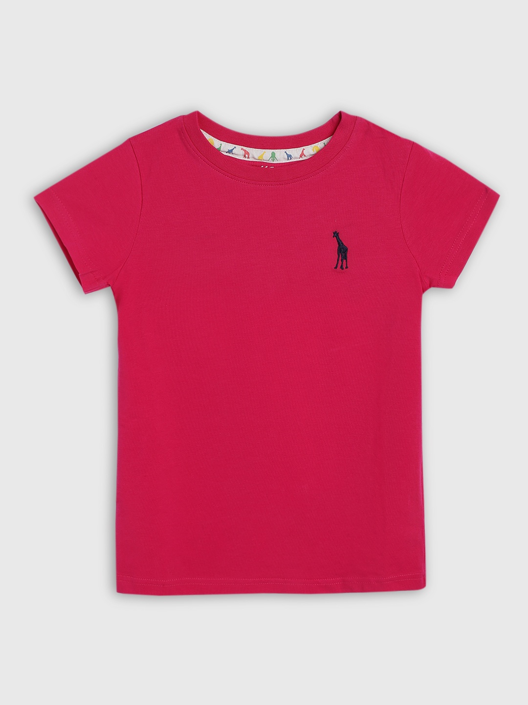 

Blue Giraffe Girls Pink Solid Round Neck Pure Cotton T-shirt