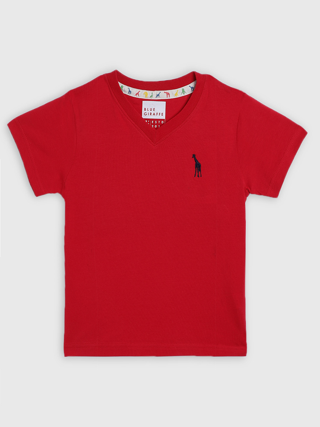 

Blue Giraffe Boys Red Solid V-Neck Pure Cotton T-shirt
