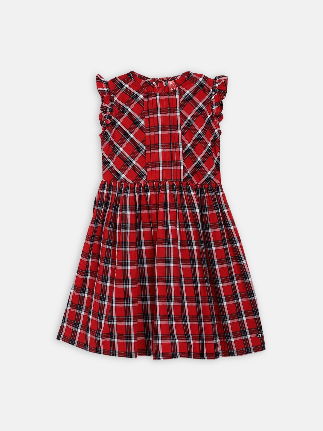 

Blue Giraffe Girls Red And Navy Blue Checked A-Line Dress