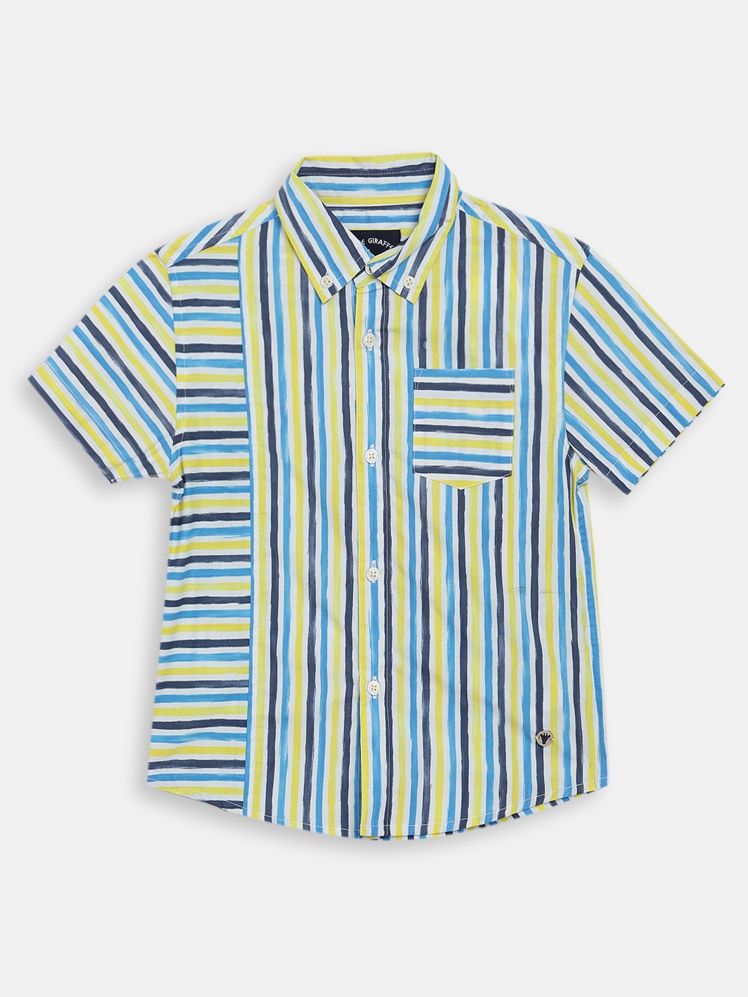 

Blue Giraffe Boys White & Blue Regular Fit Striped Casual Shirt