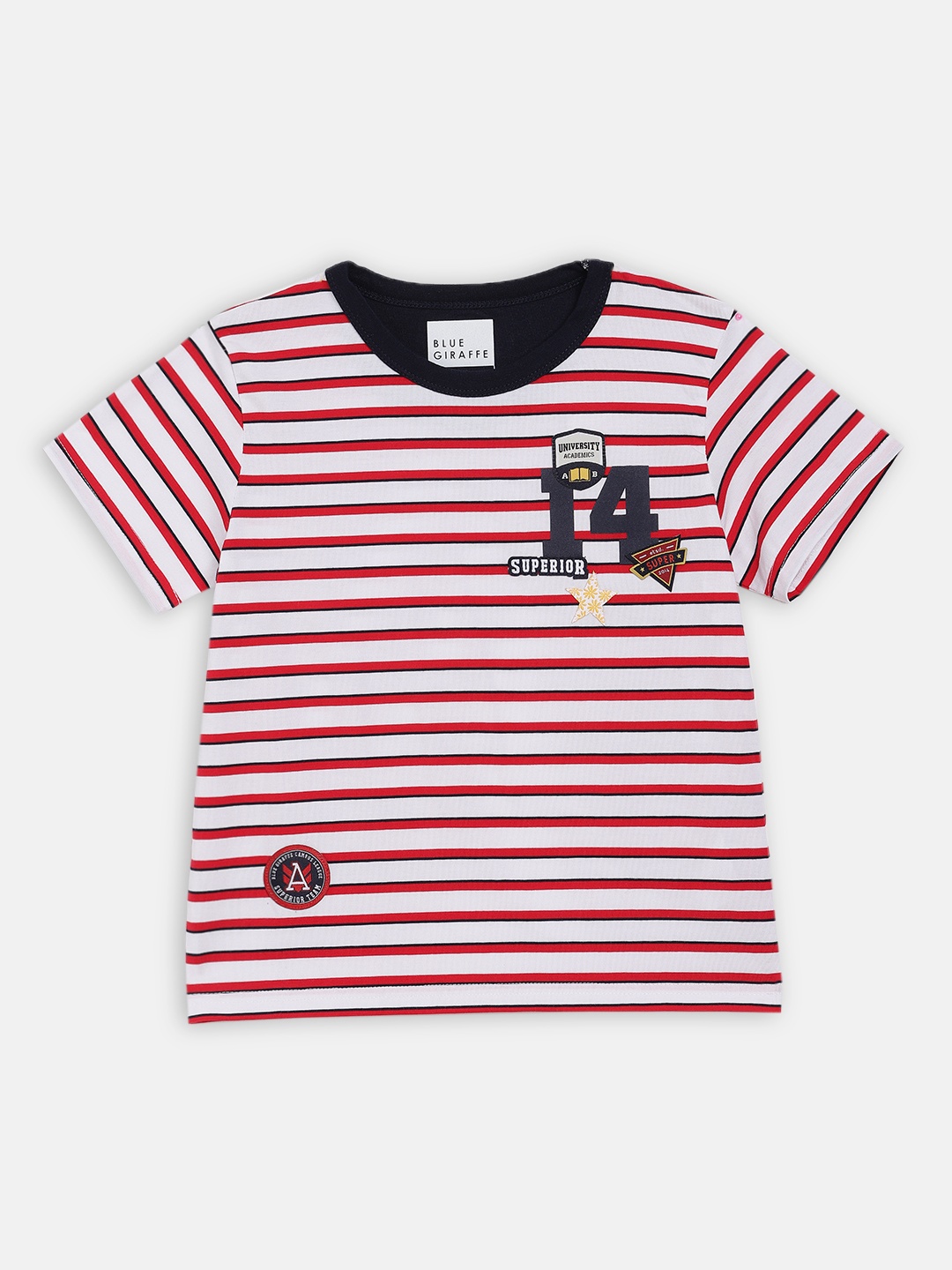 

Blue Giraffe Boys Red Blue Striped V-Neck Pure Cotton T-shirt