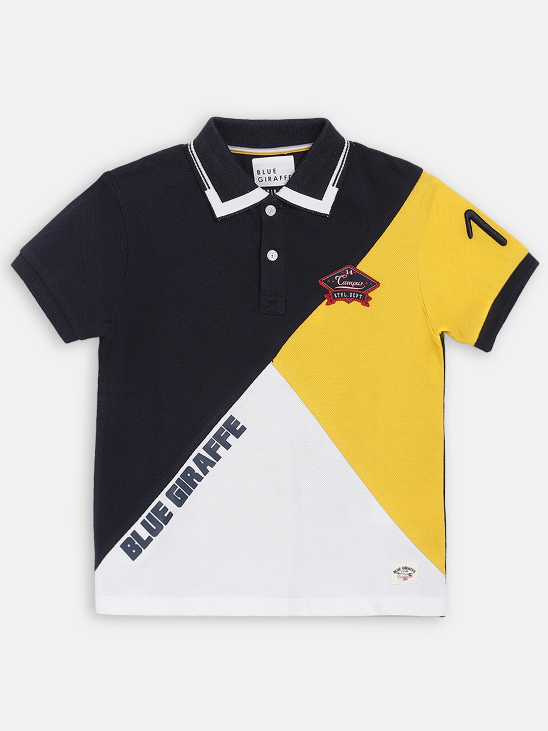 

Blue Giraffe Boys Black & Yellow Colourblocked Polo Collar T-shirt