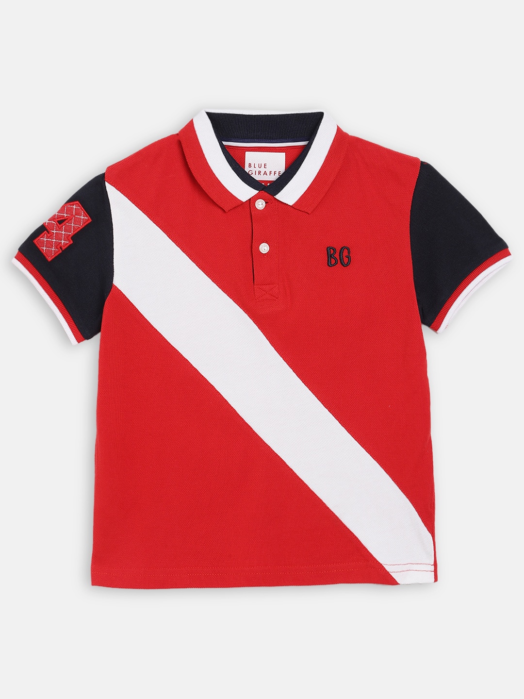 

Blue Giraffe Boys Red & White Striped Polo Collar T-shirt
