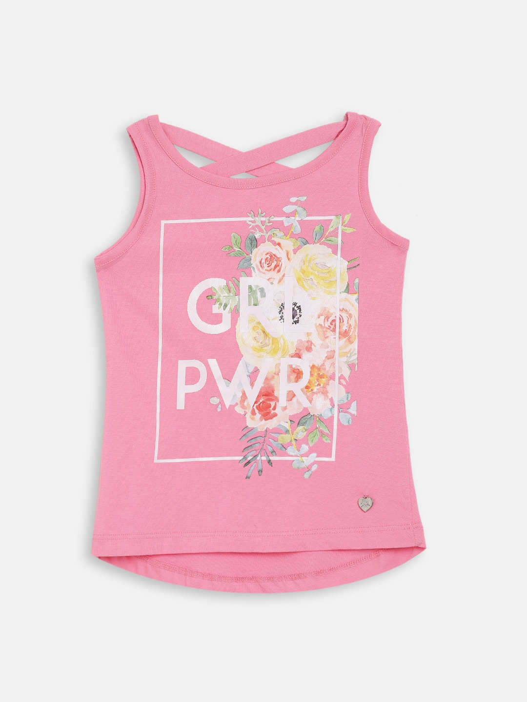 

Blue Giraffe Girls Pink & White Printed Pure Cotton Top