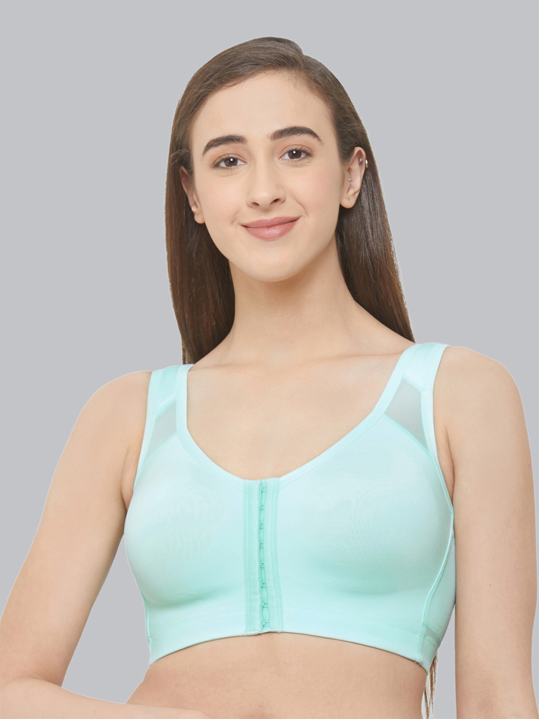 

SOIE Front Closure Full Coverage Non Padded Non Wired Posture Correction Bra, Turquoise blue