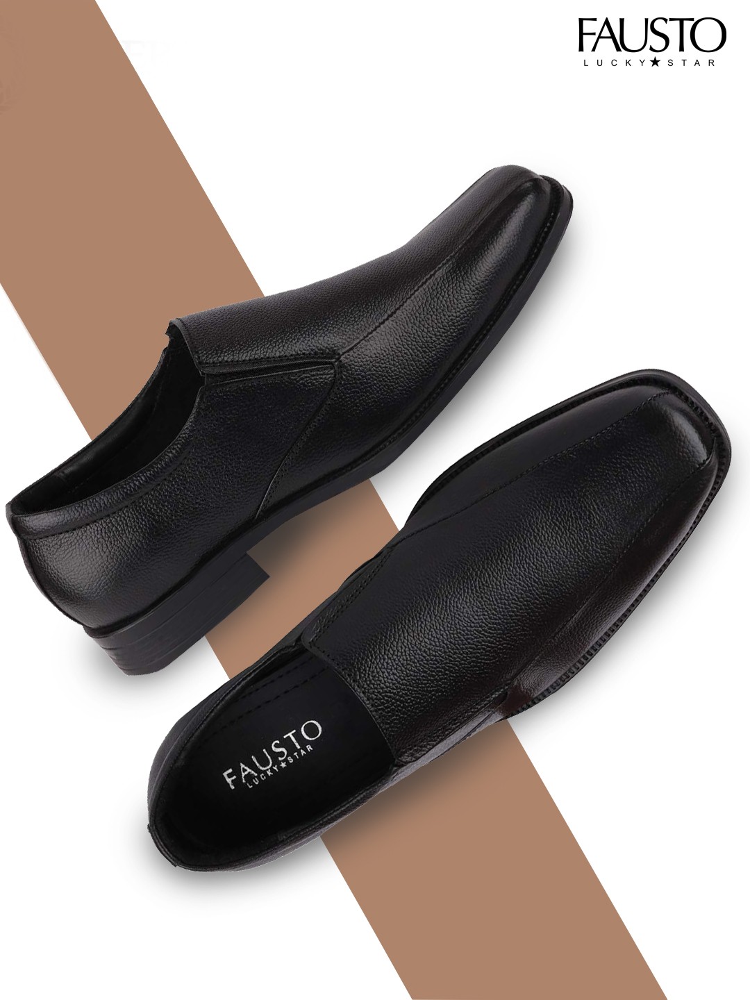 

FAUSTO Men Black Solid Genuine Leather Plus Size Formal Slip-Ons