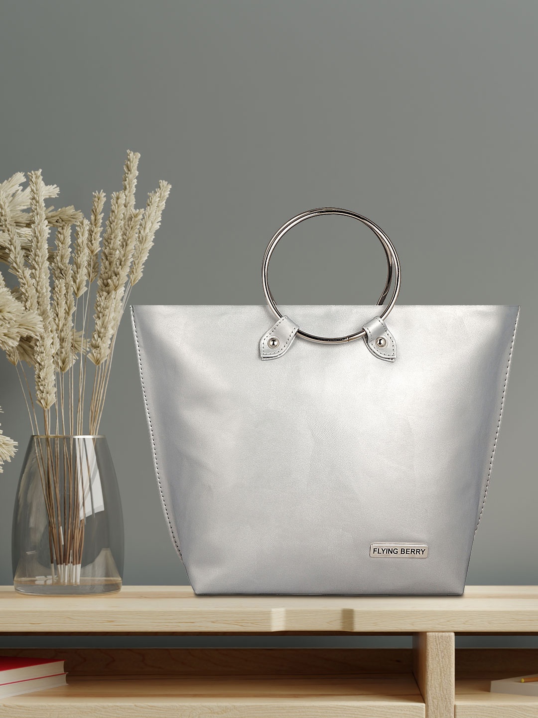 

FLYING BERRY Women Silver-Toned Solid Handheld Bag