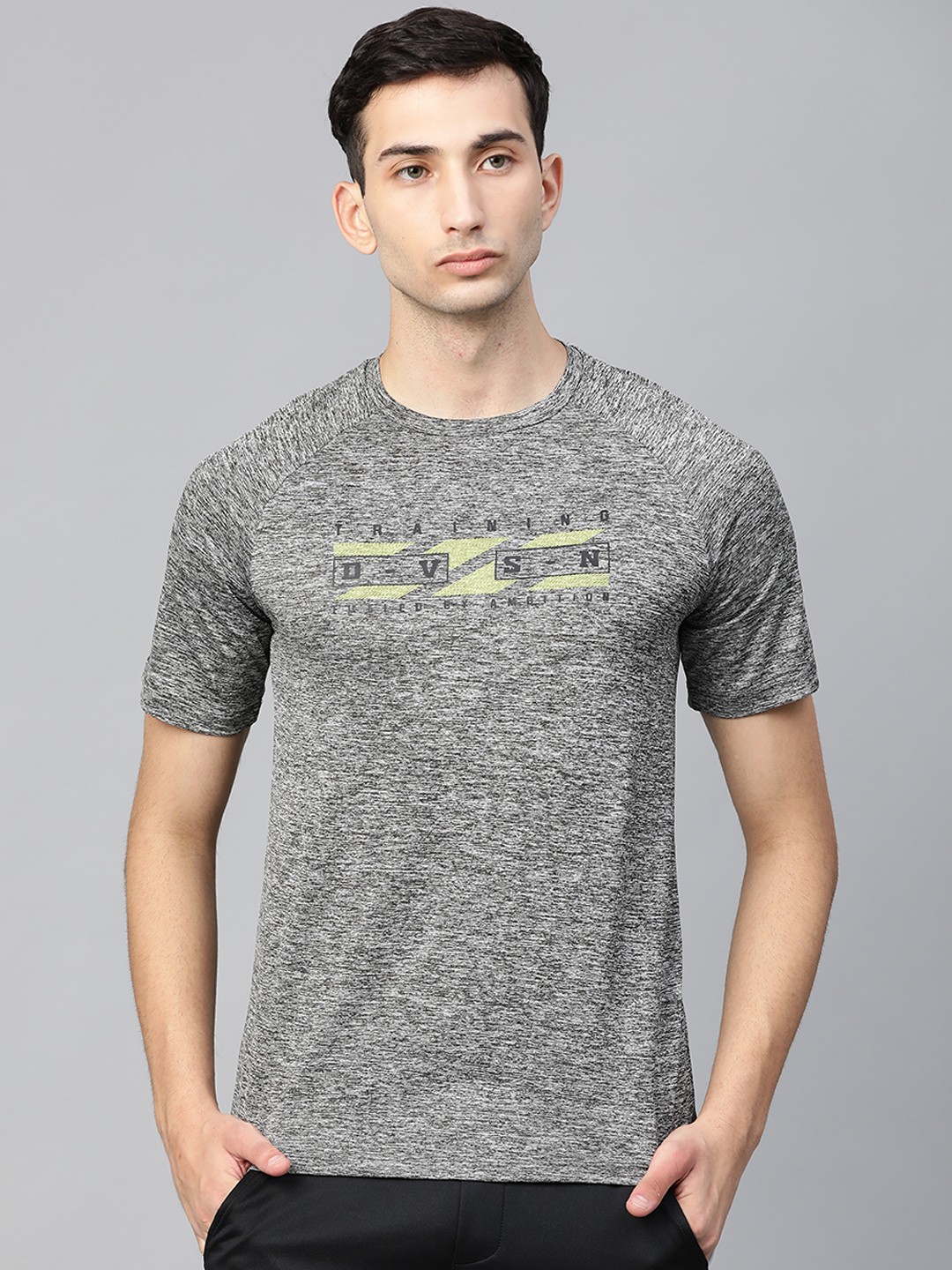 

HRX by Hrithik Roshan Men Grey Melange Solid Rapid-Dry Training T-shirt, Charcoal