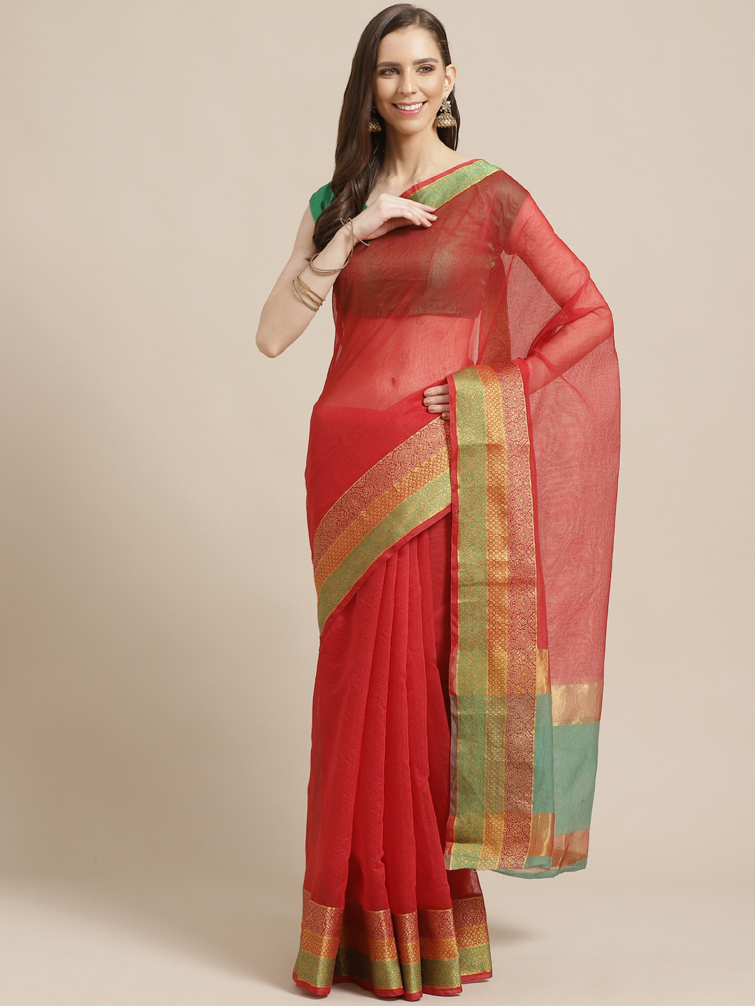 

KALINI Red Solid Saree