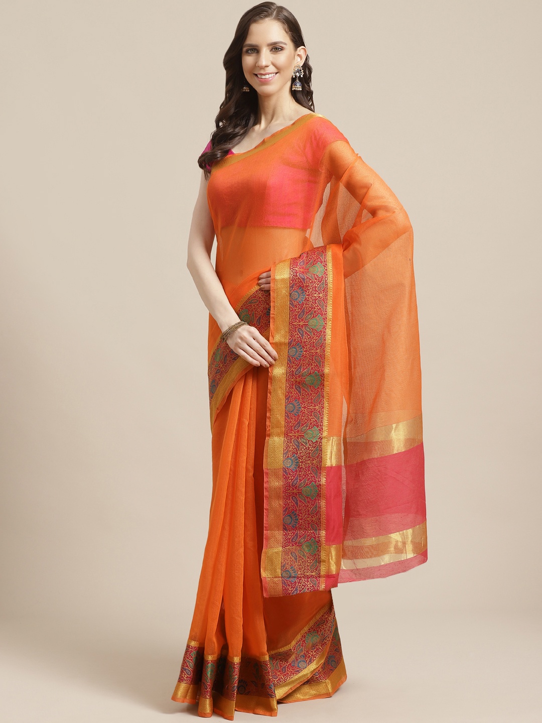

KALINI Orange Solid Saree