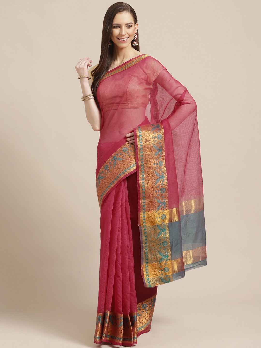 

KALINI Pink Solid Saree