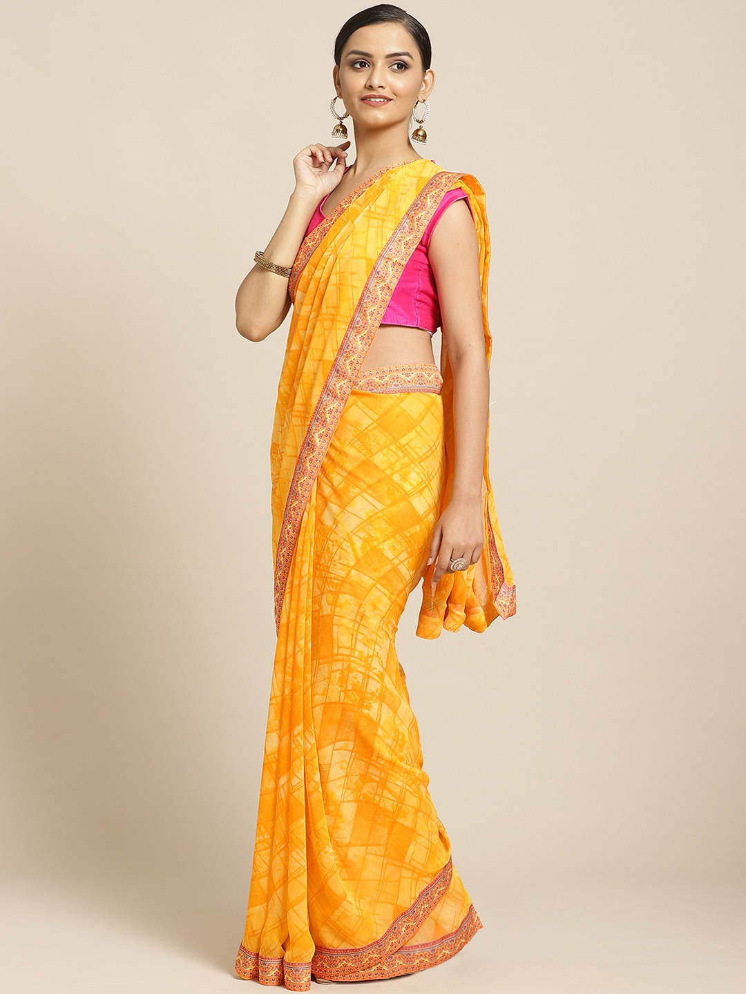 

KALINI Yellow & Orange Printed Saree