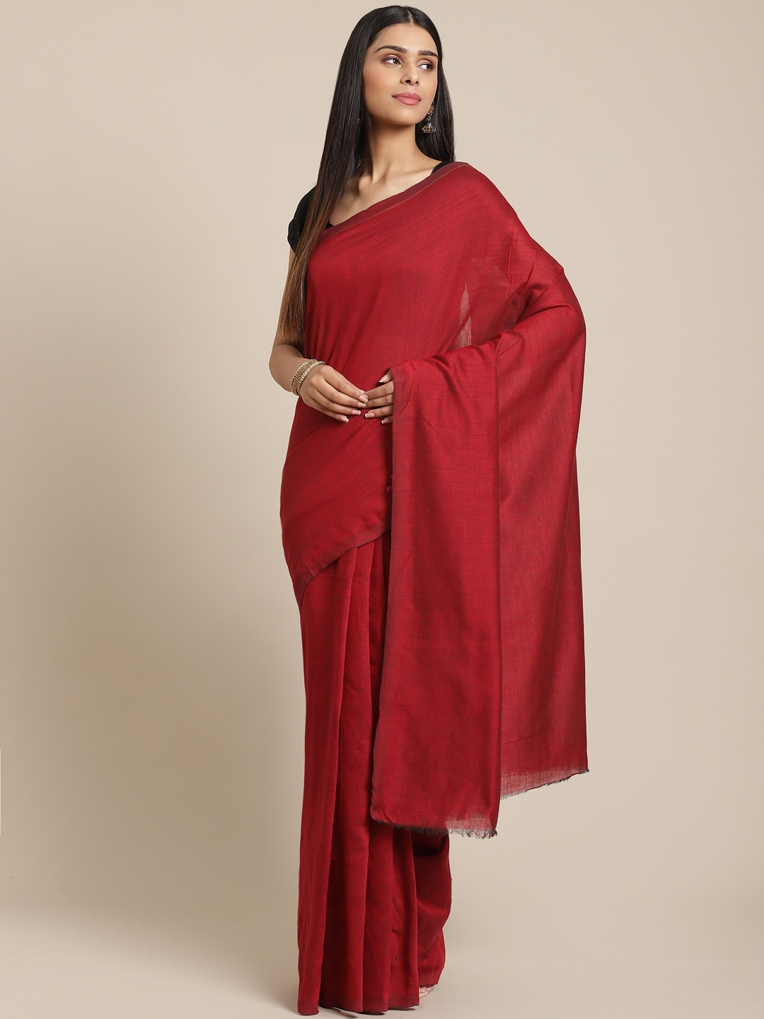 

Laa Calcutta Maroon Solid Pure Cotton Bengal Handloom Saree