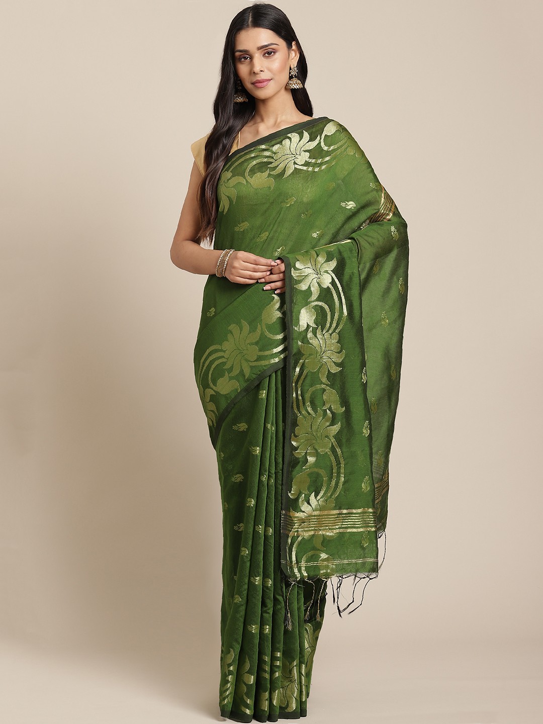 

Laa Calcutta Green & Golden Woven Design Taant Saree
