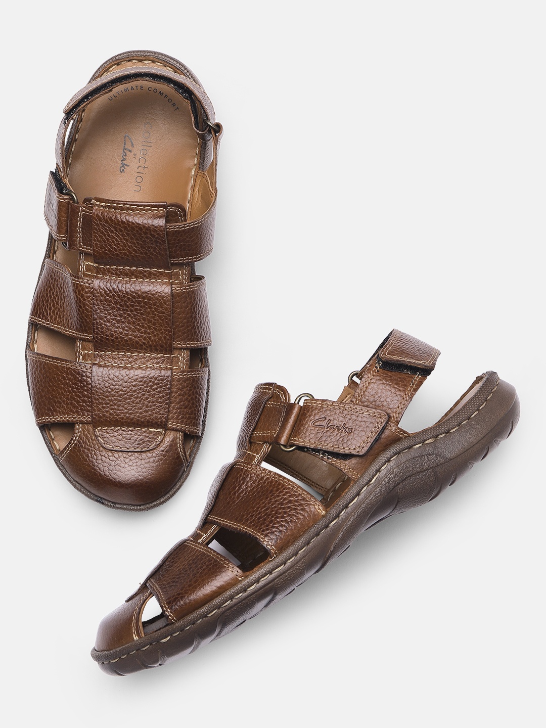 

Clarks Men Brown Rembo Cove Leather Fisherman Sandals