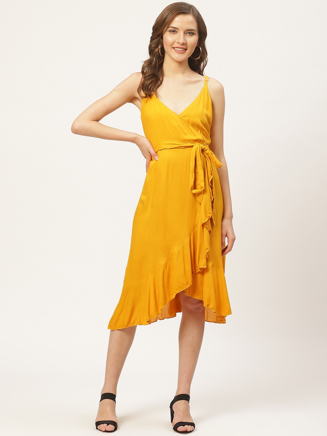 

Darzi Women Mustard Yellow Solid Wrap Dress
