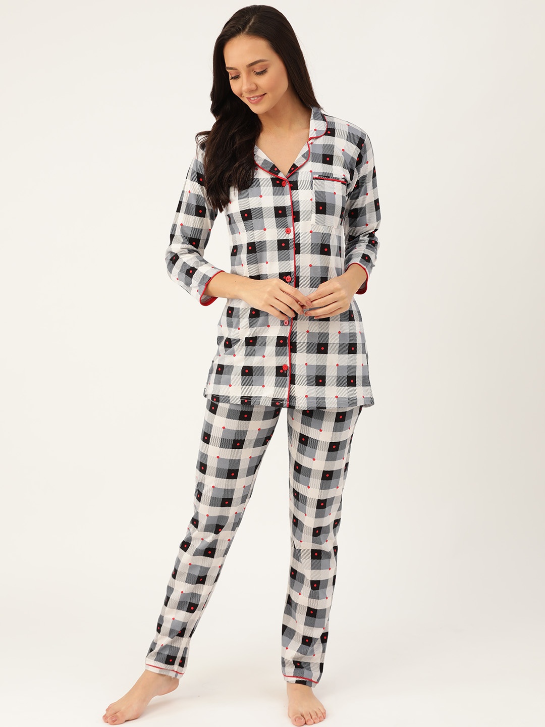 

MBeautiful Women Black & White Checked Night suit