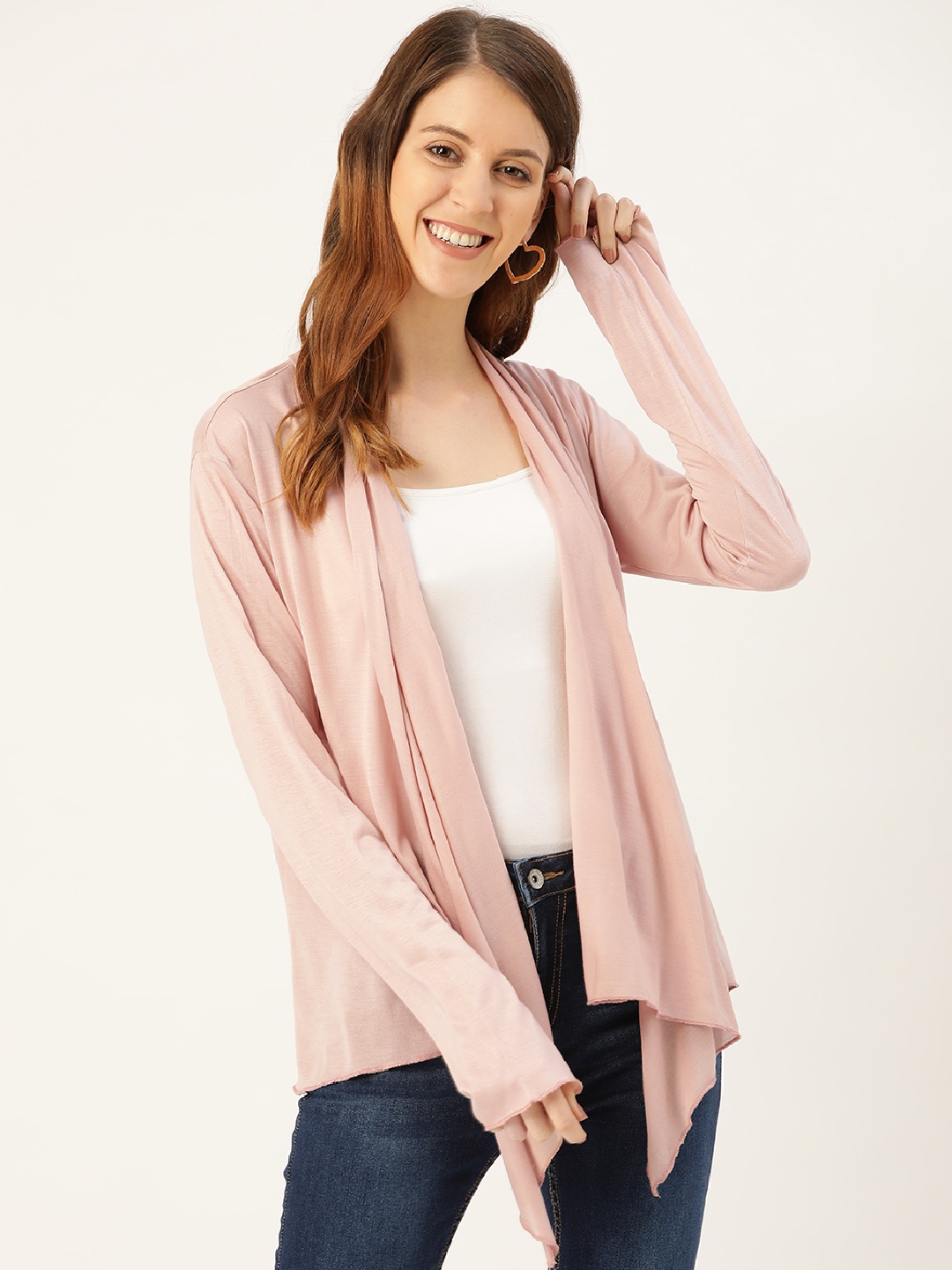

Trend Arrest Women Pink Solid Open Front Shrug