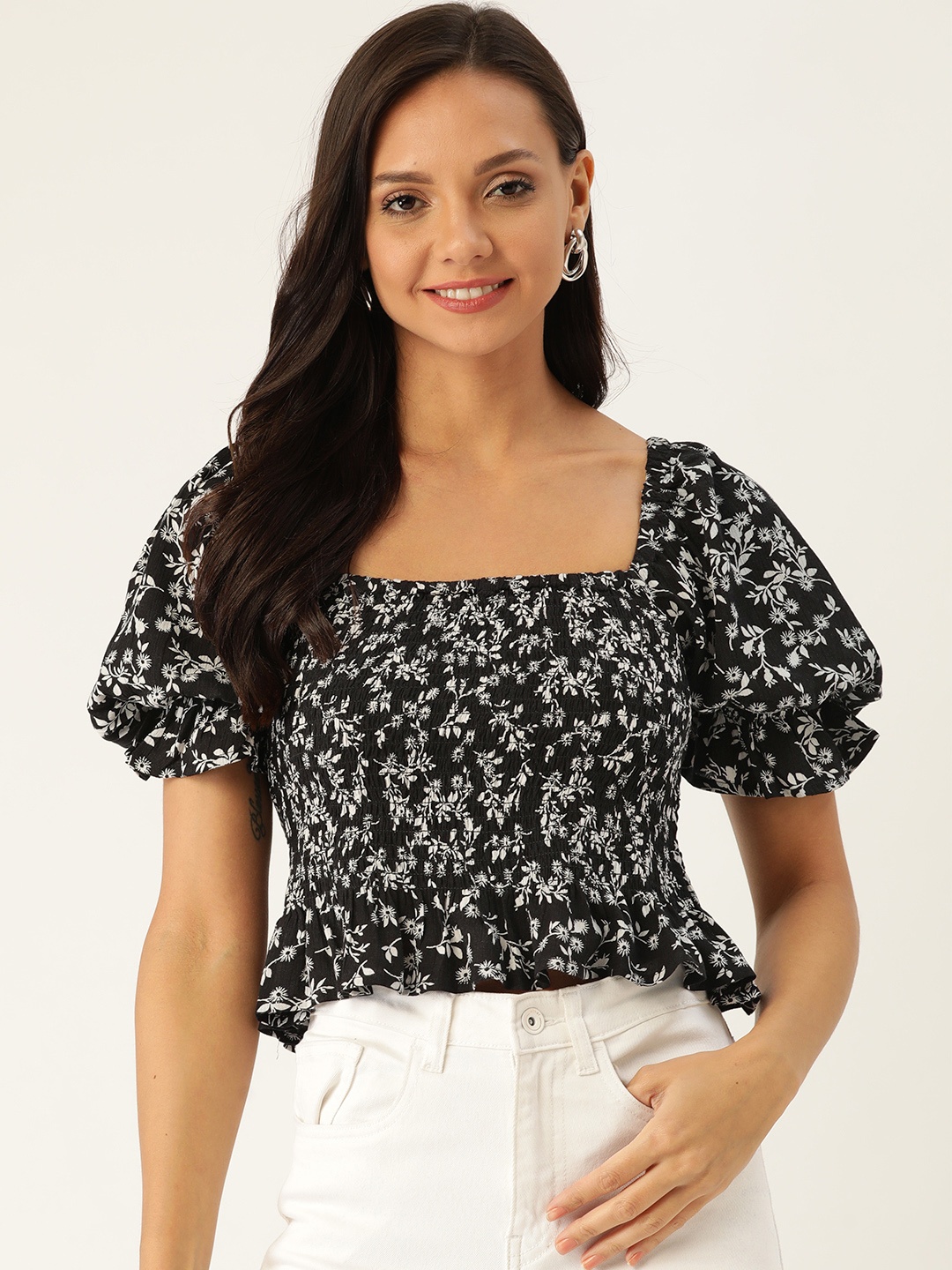 

Trend Arrest Women Black & Grey Floral Print Crop Top