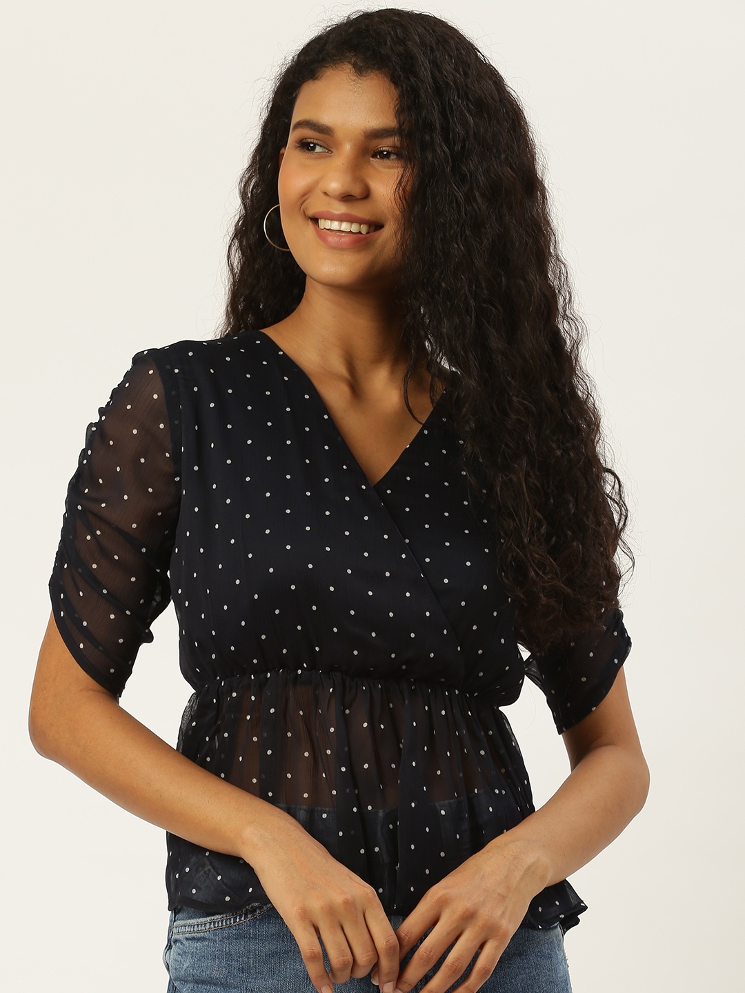 

Trend Arrest Women Navy Blue & White Printed Empire Top