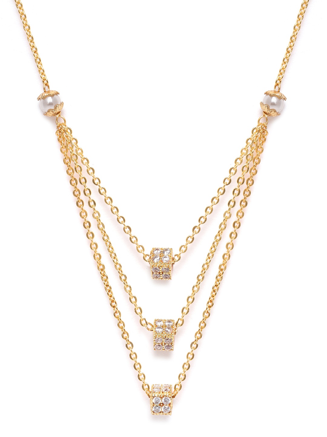 

JEWELS GEHNA Off-White Gold-Plated AD Studded & Beaded Layered Necklace