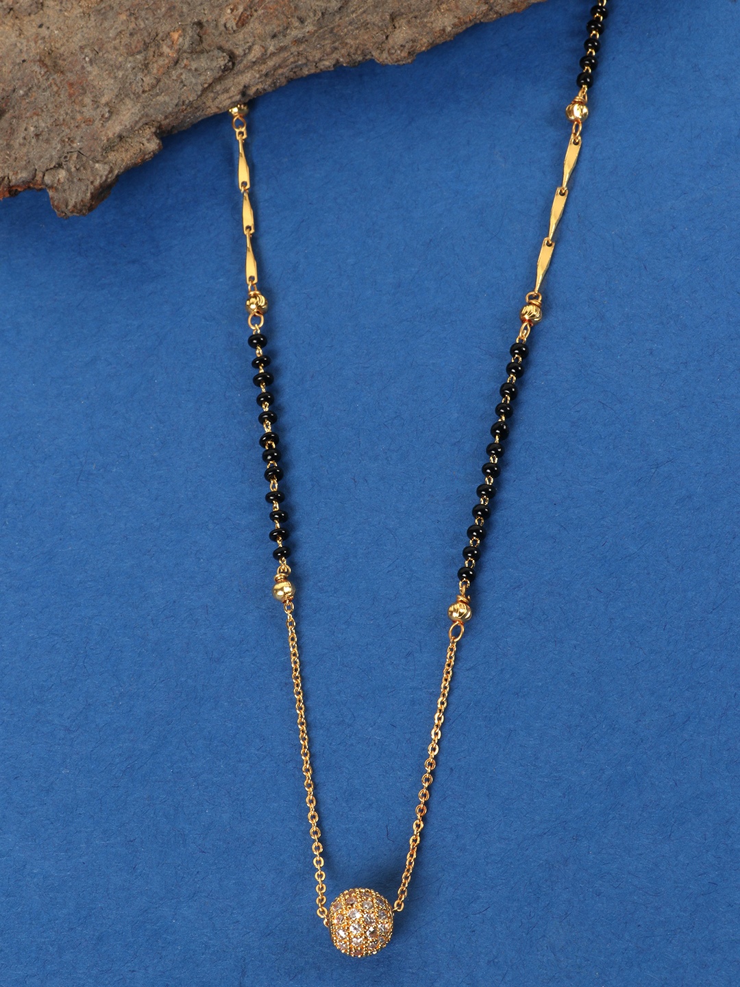 

JEWELS GEHNA Black Gold-Plated AD-Studded & Beaded Mangalsutra