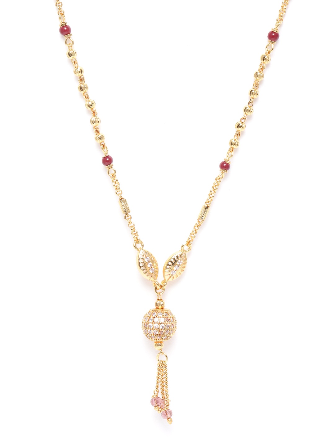 

JEWELS GEHNA Gold-Plated & Maroon AD-Studded & Beaded Handcrafted Mangalsutra