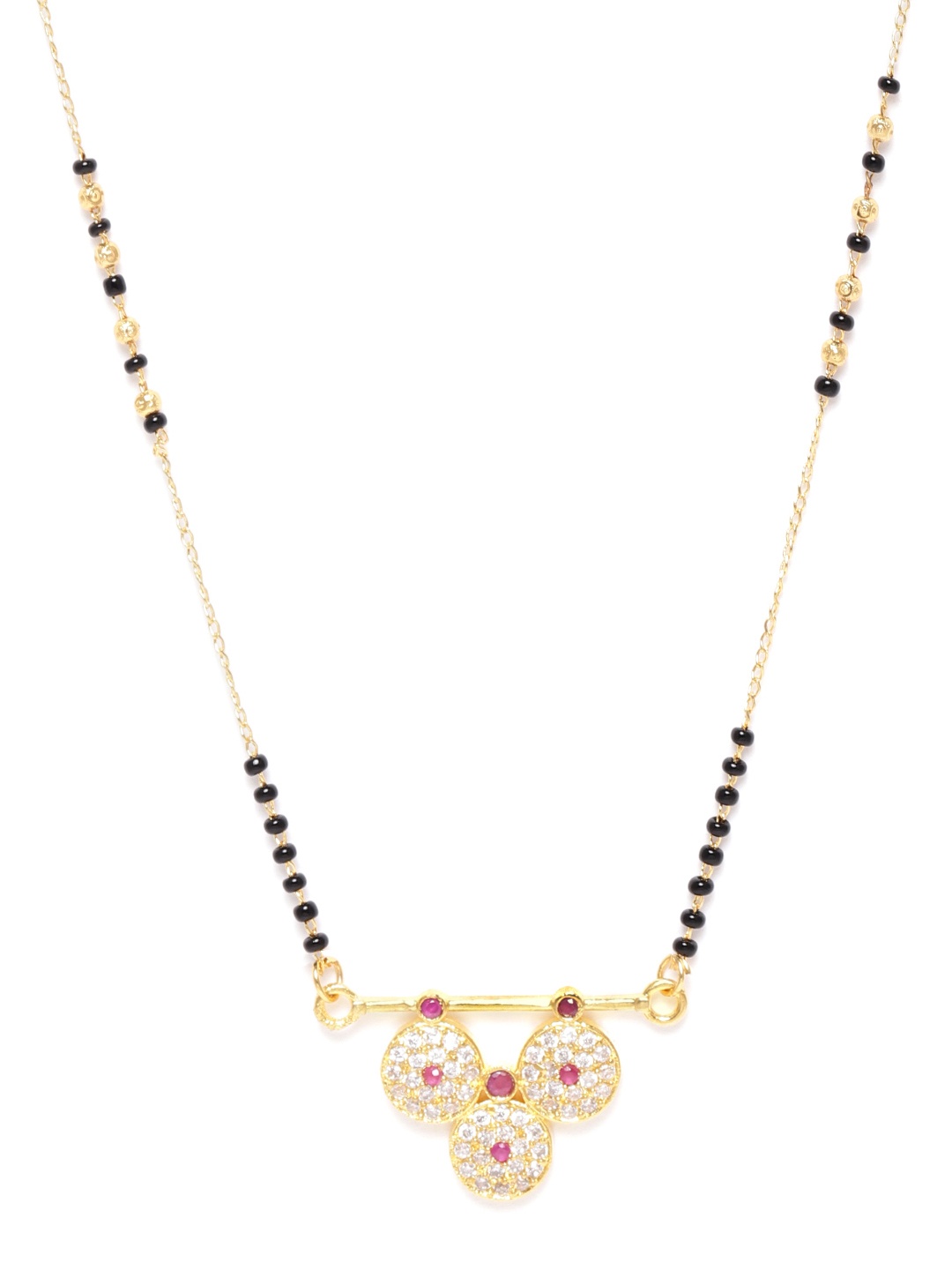 

JEWELS GEHNA Black & Magenta Gold-Plated AD-Studded & Beaded Mangalsutra