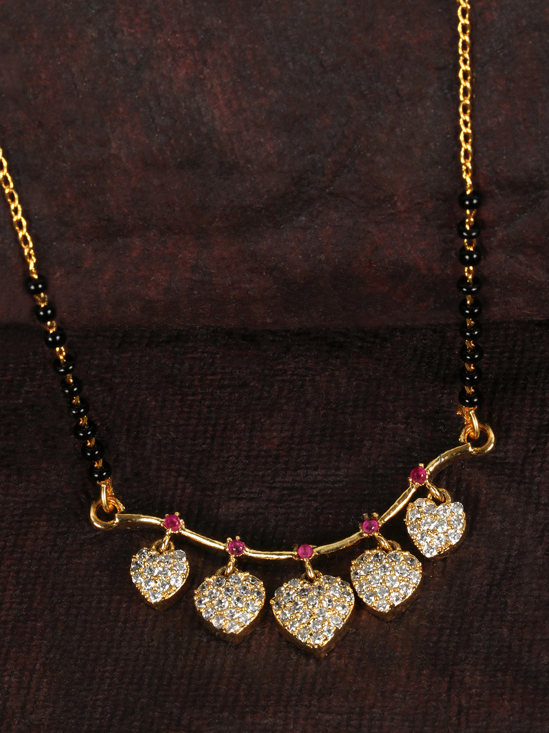 

JEWELS GEHNA Black Gold-Plated AD-Studded & Beaded Mangalsutra
