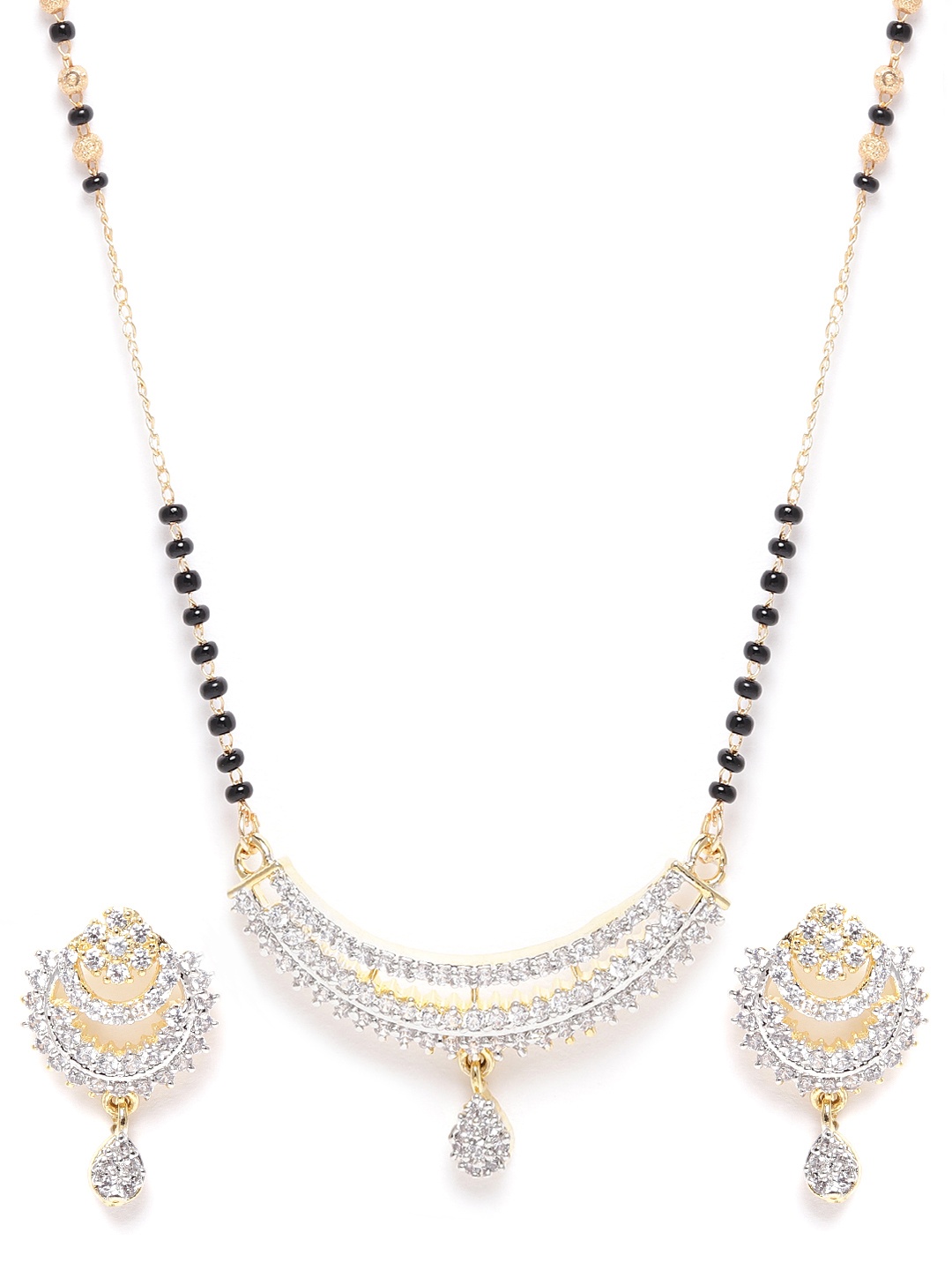 

JEWELS GEHNA Black Gold-Plated AD-Studded Mangalsutra & Earrings Set