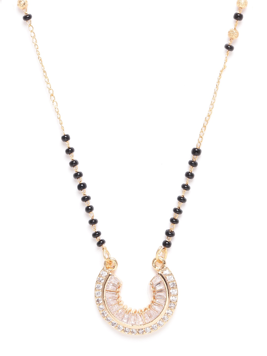 

JEWELS GEHNA Black Gold-Plated AD-Studded & Beaded Mangalsutra