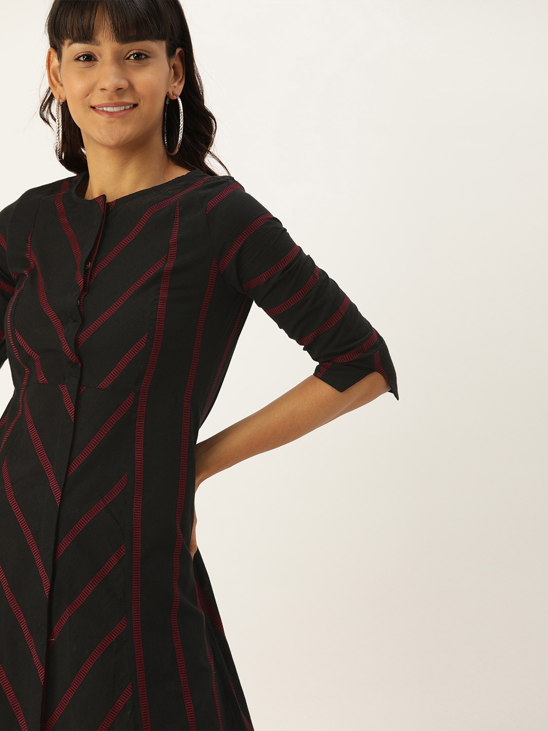 

Taavi Women Black & Red Woven Legacy A-Line Sustainable Dress with Pocket